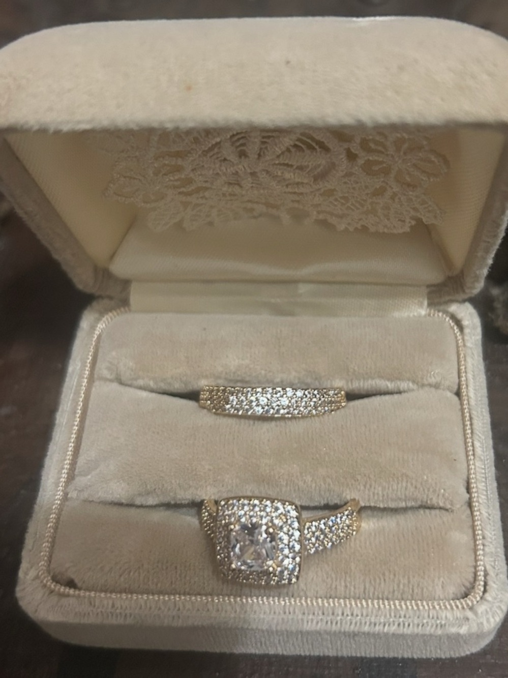 Gold-Tone Pave Cubic Zirconia Bridal Ring Set - White Stones